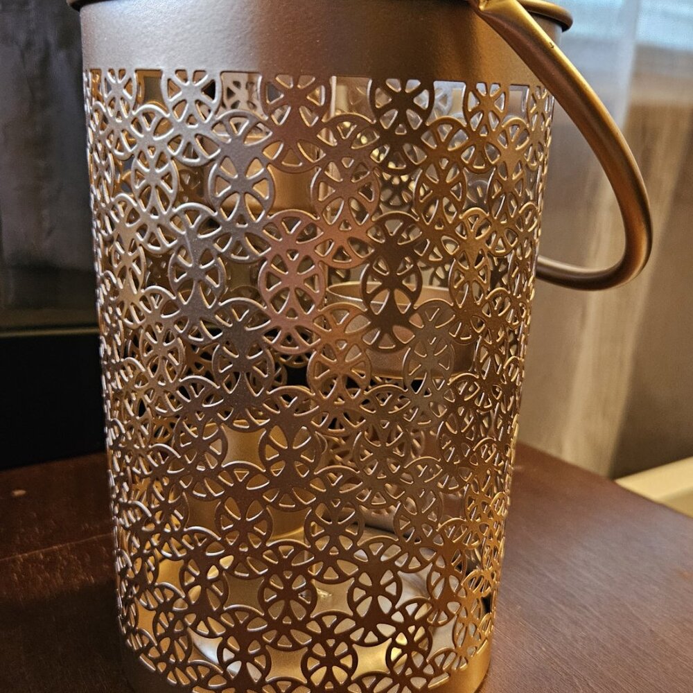 Metal Lantern Style 3-Tier Multi Tea Light Holder with Handle Rose Gold/Copper - Picture 4 of 5